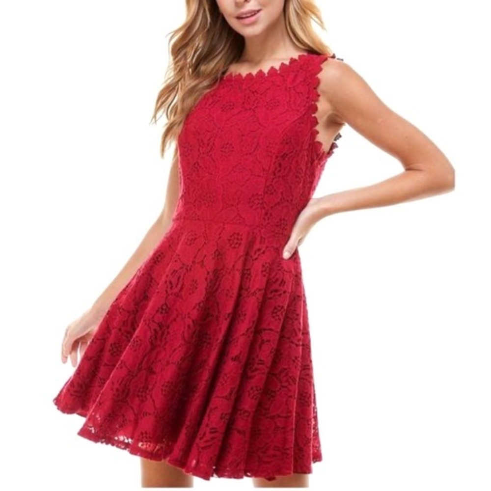 City Studio Dress Lace Red Fit & Flare Sleeveless Mini Party Festive 7 (Jrs)